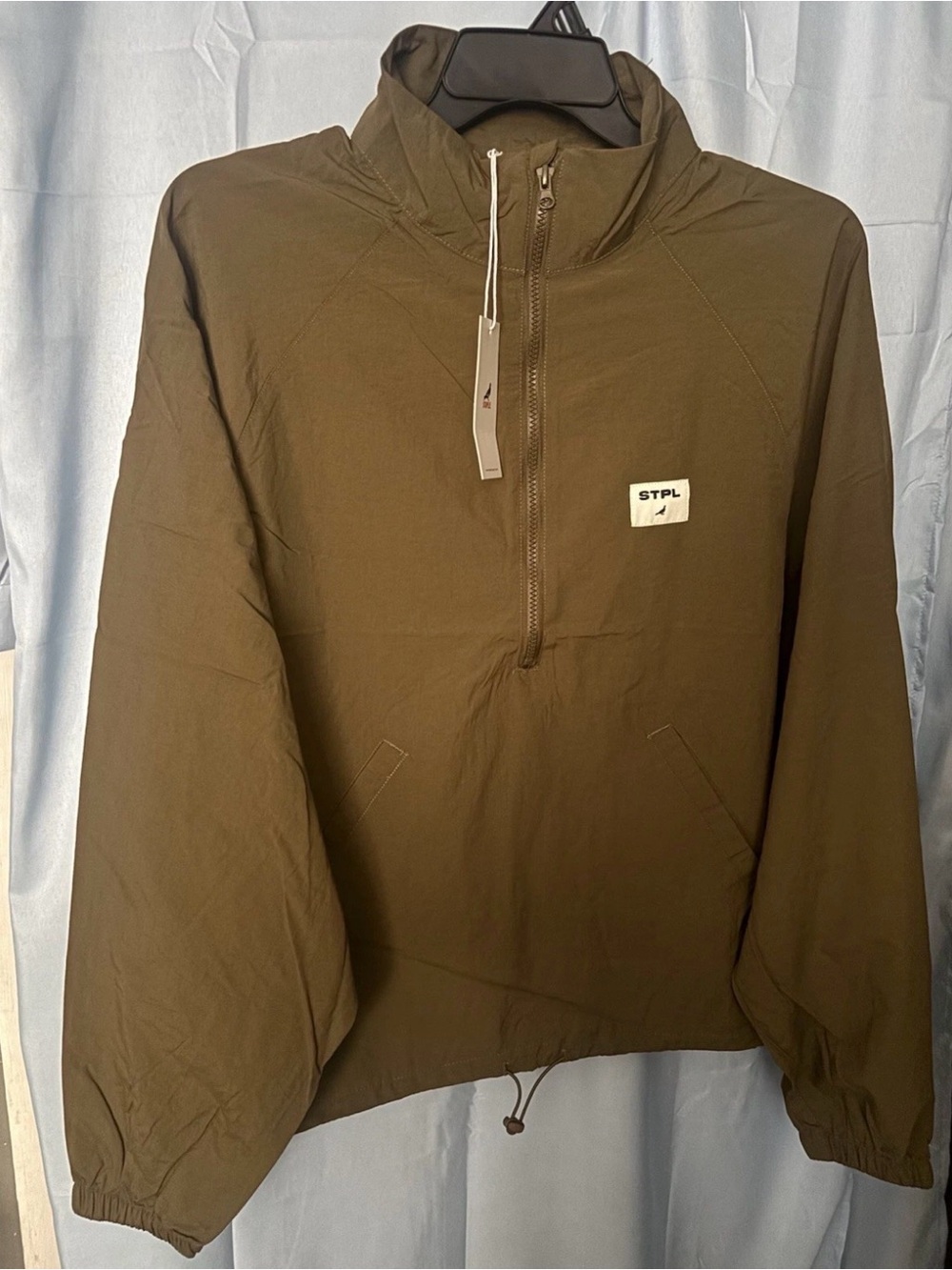 Staple green Windbreaker Jacket Men's Size M Logo Zip Drawstring
Stand-Up Collar